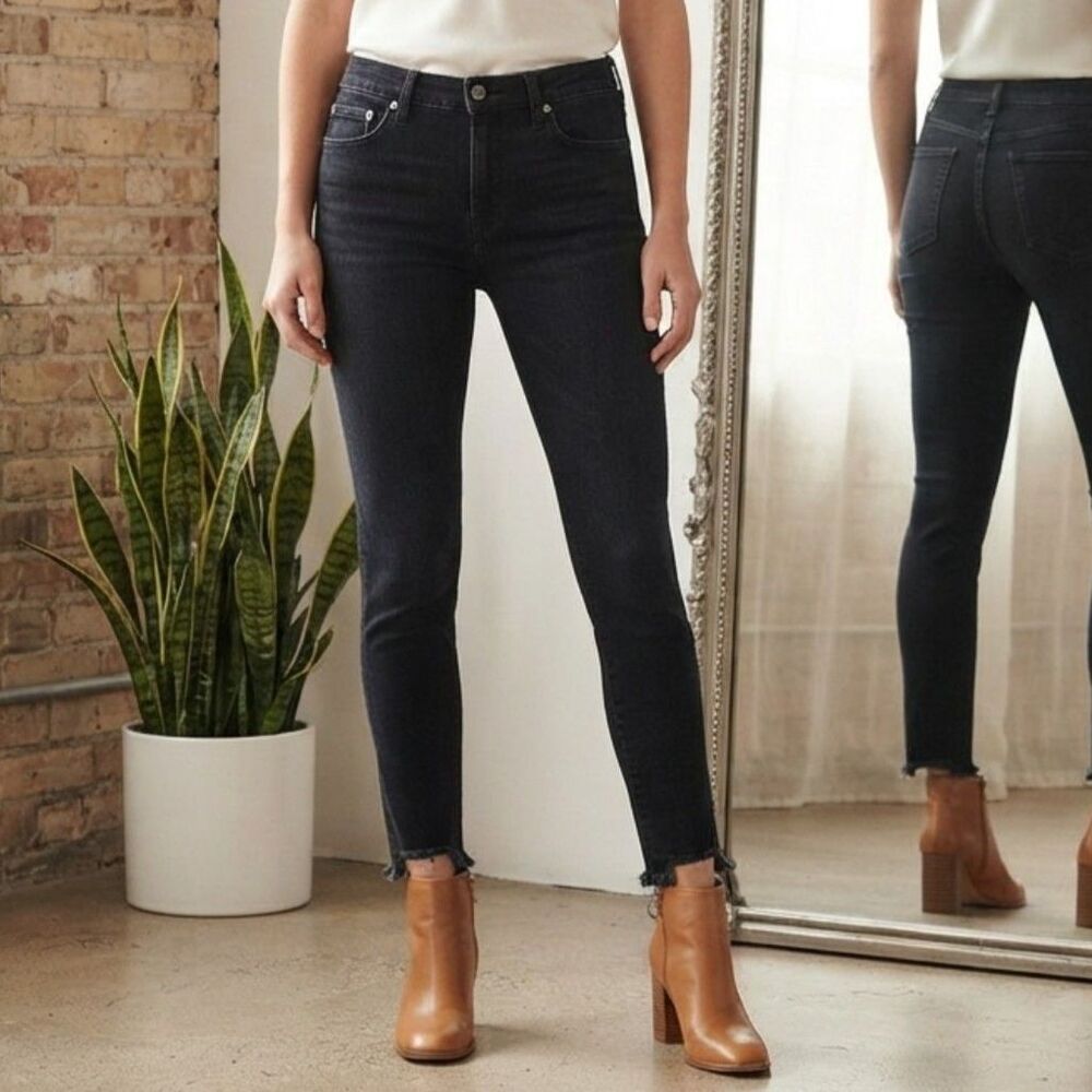 Ann Taylor Denim Womens 8 Dark Wash Jeans Raw Cut Hem Frayed Ankle Skinny Jeans